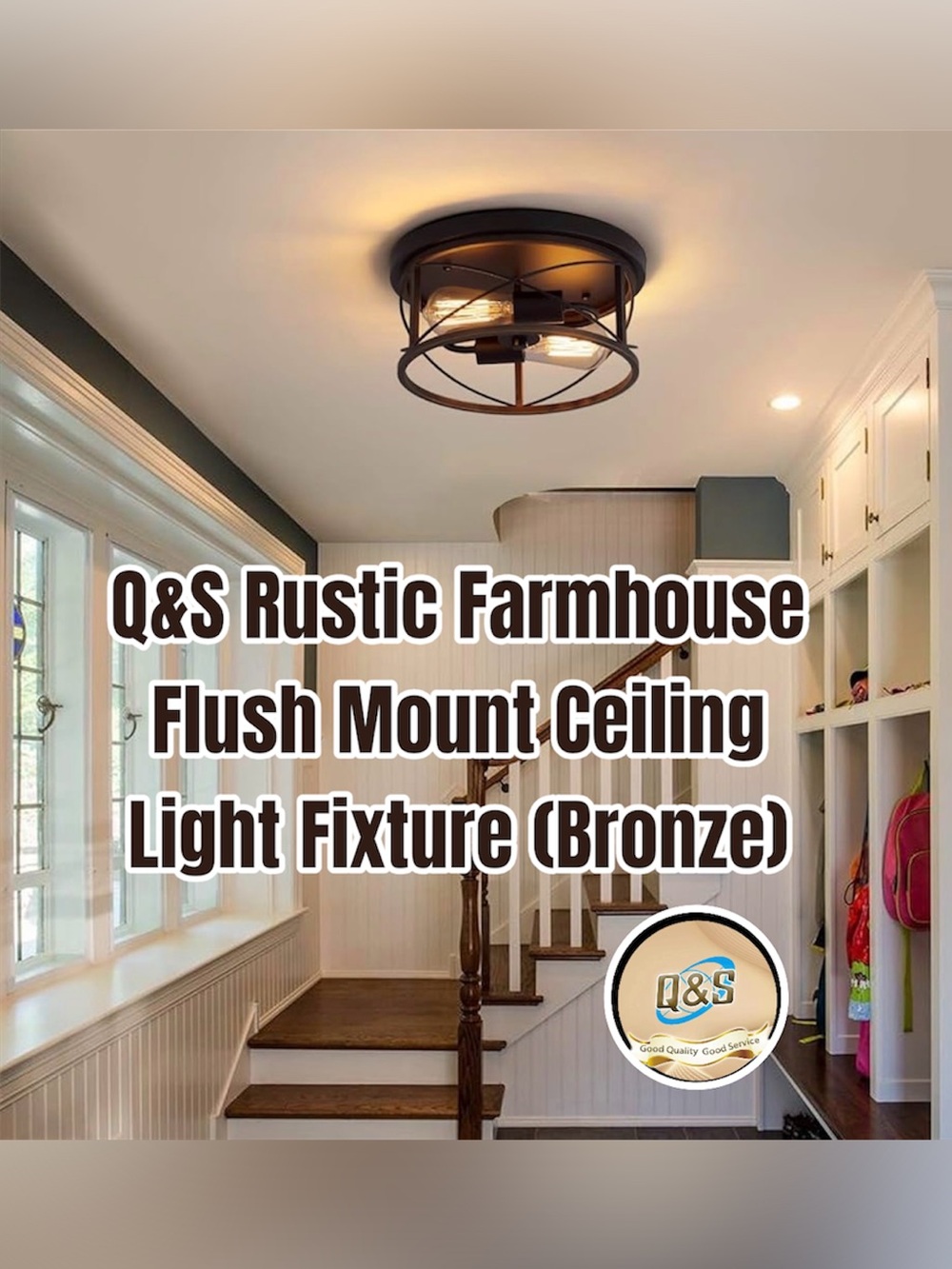 Rustic Farmhouse Flush Mount Ceiling Light Fixture - Bronze